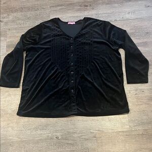 WOMAN WITHIN Velvet Pintuck Button-Up Tunic Blouse Black L